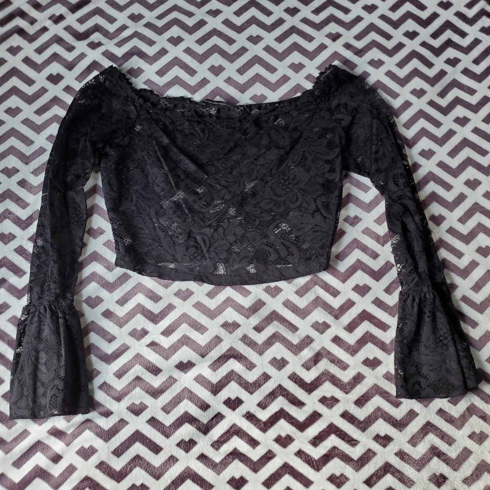 Black Floral Lace Crop Top